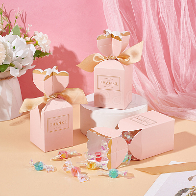 Wedding Paper Candy Gift Packaging Boxes with Polyester Ribbon CON-WH0105-07-1