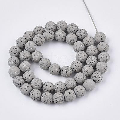 Spray Painted Natural Lava Rock Beads Strands G-N0324-C-02-1