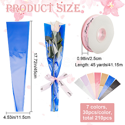 210Pcs 7 Colors Plastic Flower Bouquets Wrapping Packaging AJEW-CP0005-28-1