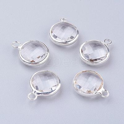 Silver Color Plated Brass Glass Flat Round Charms GLAA-M003-A-21S-1