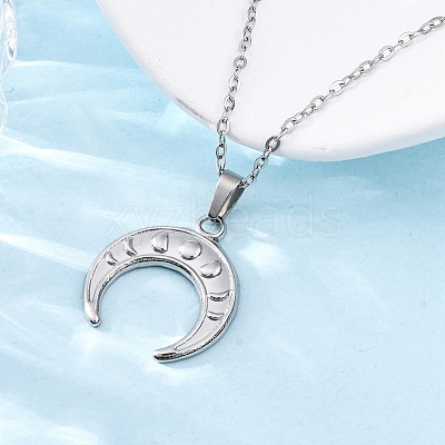 Double Horn 304 Stainless Steel Pendant Necklaces NJEW-M096-09P-1