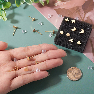 16Pcs 4 Styles Brass Stud Earrings for Women EJEW-TA0001-68-1