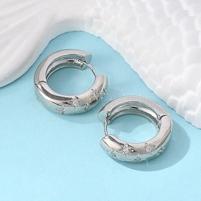 Clear Cubic Zirconia Star Hoop Earrings EJEW-C022-06P-01-1