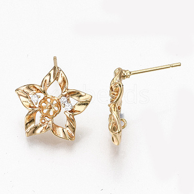Hollow Brass Micro Pave Clear Cubic Zirconia Stud Earring Findings KK-R117-059-NF-1