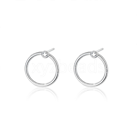 Anti-Tarnish Ring Rhodium Plated 925 Sterling Silver Stud Earrings PB1316-5-1