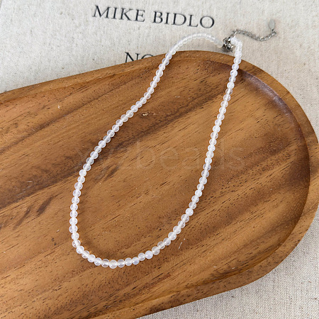 4mm Round Natural White Ice Agate Handmade Beaded Necklaces Vintage Collarbone Accessory FL2924-1-1