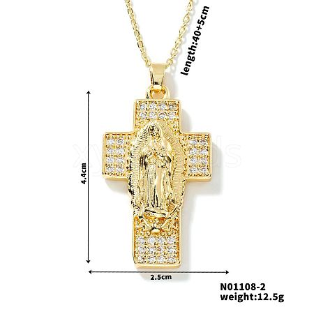 European and American Brass Pave Cubic Zirconis Virgin Mary Cross Pendant Necklaces IK3172-2-1