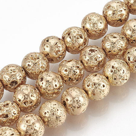 Electroplated Natural Lava Rock Beads Strands X-G-T061-55B-4mm-1