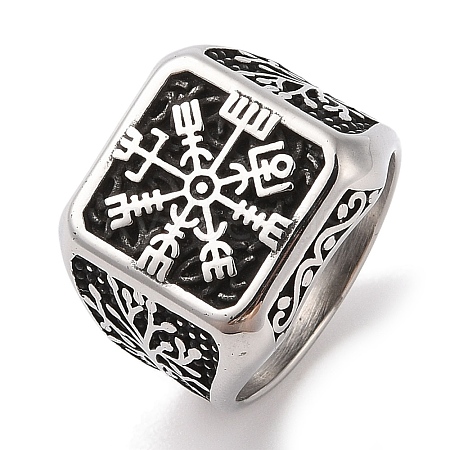 Viking 304 Stainless Steel Vegvisir Wide Finger Rings for Mens RJEW-U005-18A-04-1