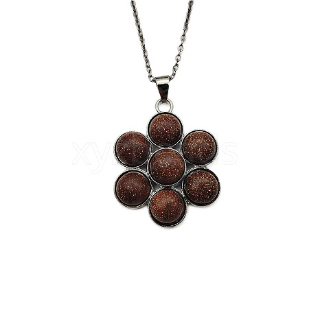 Synthetic Goldstone Flower Pendant Necklaces FO7861-11-1