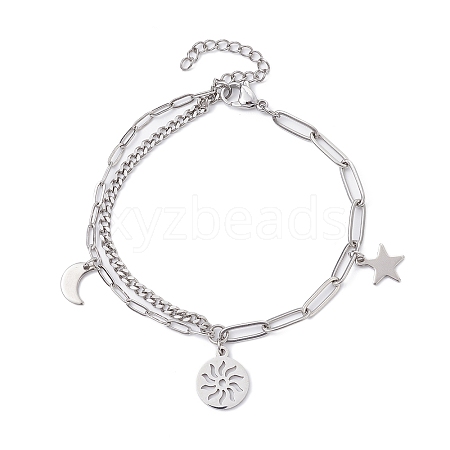 Tarnish Resistant Sun & Moon & Star Charm Bracelets BJEW-JB09844-1