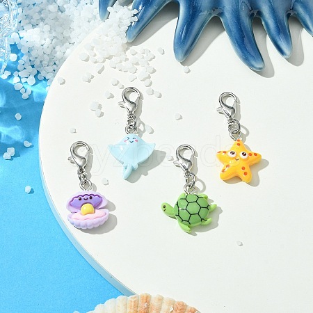 4Pcs 4 Styles Marine Organism Resin Pendant Decoration HJEW-JM02946-1