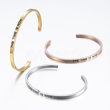 304 Stainless Steel Inspirational Cuff Bangles BJEW-K173-12-1