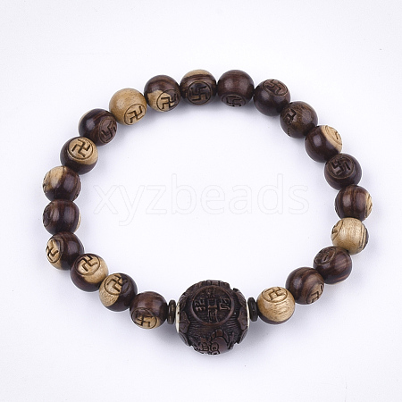 Feng Shui Sandalwood Mala Bead Bracelets BJEW-T009-12-1