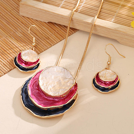 Three Flat Round Zinc Alloy Enamel Pendant Necklaces & Dangle Earrings Sets WGCF00E-04-1