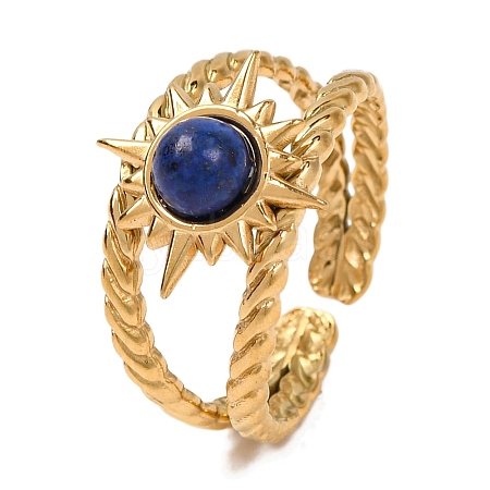 Natural Lapis Lazuli Finger Rings RJEW-Q822-26G-02-1