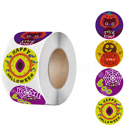 500Pcs Round Halloween Stickers AJEW-S090-03F-1