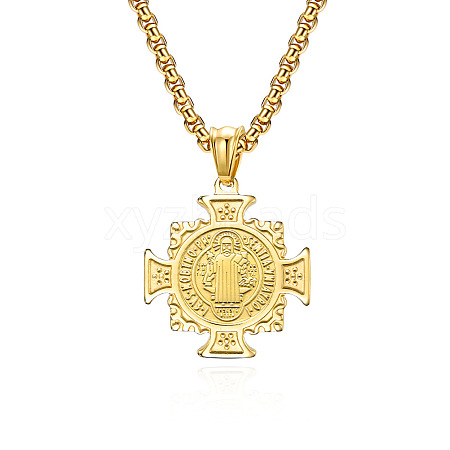 Saint Benedict Cross 304 Stainless Steel Pendant Necklaces for Men FS-WGB09ED-02-1