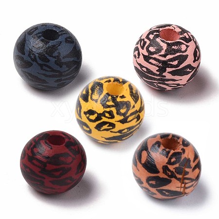 Painted Natural Wood Beads X-WOOD-S057-024-1