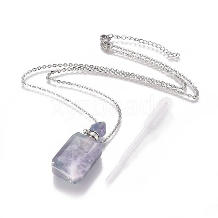 Natural Fluorite Openable Perfume Bottle Pendant Necklaces G-K295-B-P-1