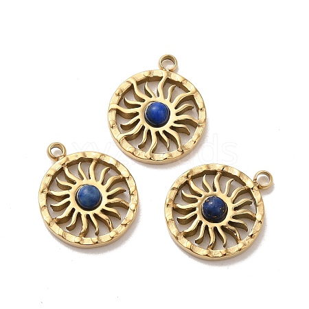 304 Stainless Steel Pave Natural Lapis Lazuli Sun Charms STAS-B074-05G-03-1