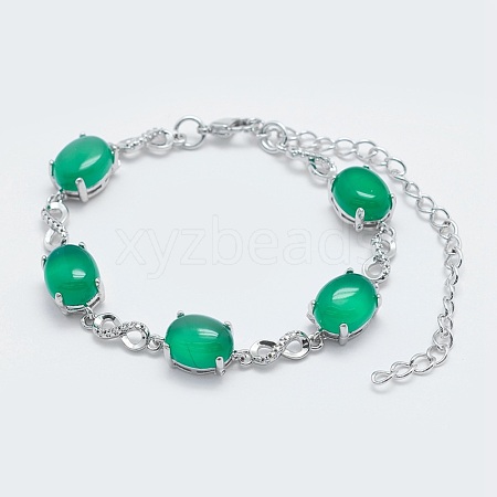 Natural Green Onyx Agate Link Chain Bracelets BJEW-G595-A08-1