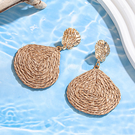 Teardrop with Shell Shape Alloy Raffia Dangle Stud Earrings FS-WGAC576-03-1