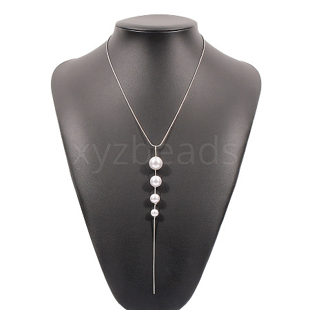 Imitation Pearl Round Beads Long Tassel Y Necklaces WGEF20C-02-1