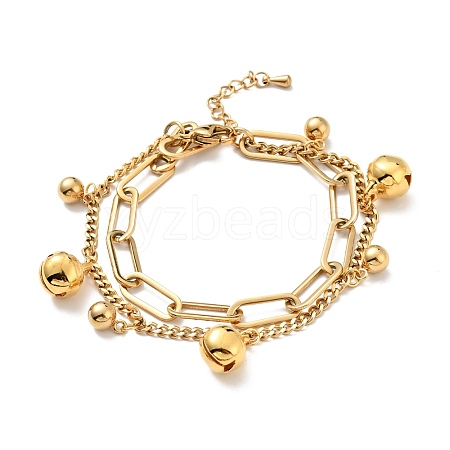 Bell and Round Ball Charm Multi-strand Bracelet BJEW-G639-26G-1