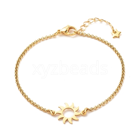 201 Stainless Steel Sun Link Bracelet with 304 Stainless Steel Box Chains for Women BJEW-JB08281-05-1