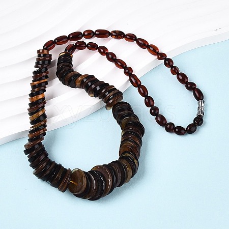 Natural Amber Disc and Rice Graduated Beaded Necklaces NJEW-T019-08-1