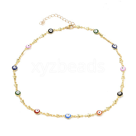 Brass Enamel Link Chain Necklaces NJEW-JN03123-02-1