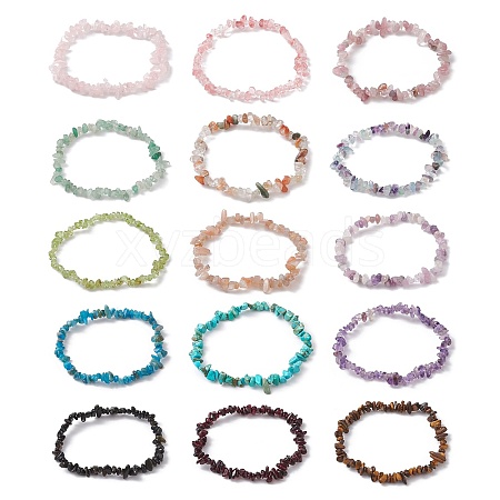 Natural & Synthetic Mixed Gemstone Chips Beaded Stretch Bracelets for Women BJEW-JB10046-1