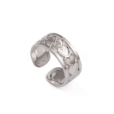 Non-Tarnish 304 Stainless Steel Heart Wrap Open Cuff Ring for Women RJEW-G285-06P-1