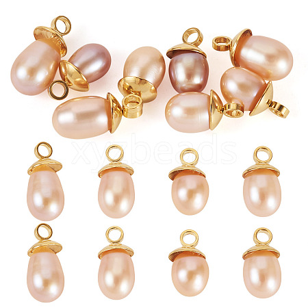 8Pcs Natural Pearl Pendants PALLOY-TAC0180-1