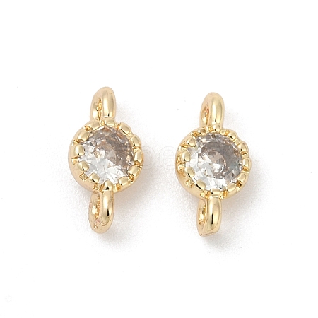Brass Cubic Zirconia Flat Round Connector Charms KK-H204-02KCG-04-1