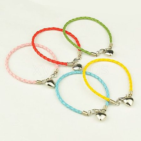 PU Leather Braided Charm Bracelets BJEW-JB00785-1