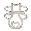 Non-Tarnish 304 Stainless Steel Hollow Cat Open Cuff Ring RJEW-F149-02P-2