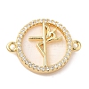 Rack Plating Brass Micro Pave Clear Cubic Zirconia Spanish Faith Cross Connector Charms KK-L220-003G-03-1