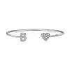 Anti-Tarnish Heart & Letter Rhodium Plated 925 Sterling Silver Micro Pave Cubic Zirconia Cuff Bangles for Women BJEW-C062-01B-P-1