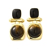 Brass Tiger Eye Stud Earrings EJEW-B120-05G-05-2