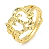 Heart with Letter & Flower Rack Plating Brass Adjustable Rings for Women RJEW-I105-05G-T-1