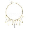 Moon & Star 304 Stainless Steel & Natural Quartz Crystal Charms Bib Necklace NJEW-TA00094-2