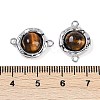 Brass Pave Natural Tiger Eye Flat Round Links Connector Charms KK-U043-45P-D-3