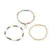 3Pcs 3 Style Glass Seed Stretch Bracelets Set with Alloy Santa Claus for Women BJEW-JB08204-4