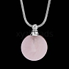 Natural Rose Quartz Flat Round Perfume Bottle Pendant Necklaces PW-WGD45C6-12-1