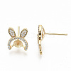 Brass Micro Pave Clear Cubic Zirconia Stud Earring Findings KK-T062-56G-NF-3