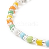 Colorful Seed Beaded Stretch Bracelet with Brass Charms for Women BJEW-JB09218-02-5