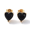 6 Pair 2 Color Heart Cubic Zirconia Stud Earrings EJEW-A024-15D-3