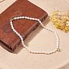 Shell Shaped Brass Pendant Necklace with Natural Pearl for Women NJEW-JN03831-3